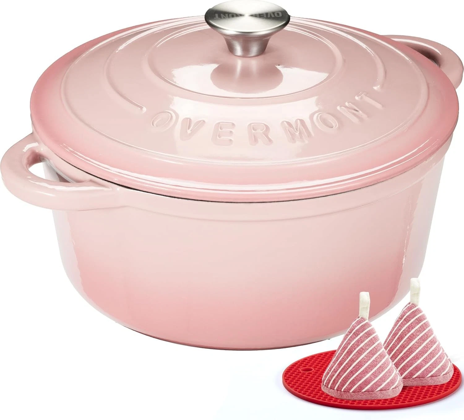Overmont Enameled Cast Iron Dutch Oven - 5.5QT Pot with Lid 5.5 Quart, Pink