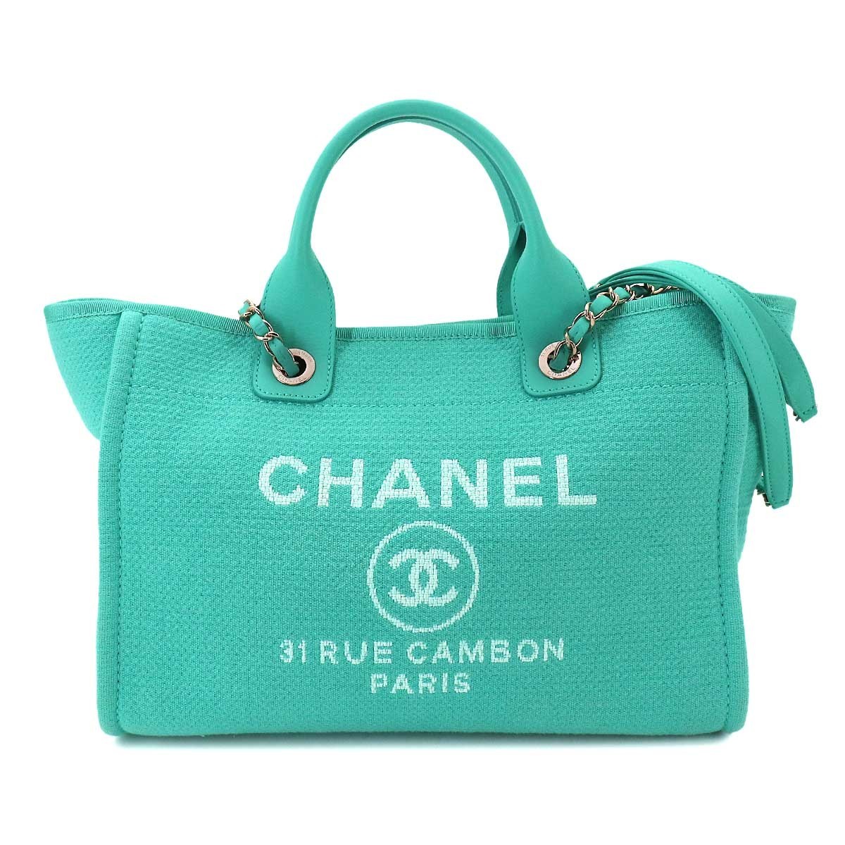 CHANEL Deauville Small Shopping Tote Chain Shoulder Bag Blue AS3257 90331235
