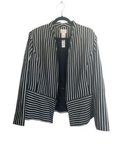 Chicos Size 3 Jacket Black White Stripe Convertible Bolero Blazer 5810
