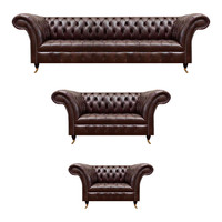 Designer Chesterfield Braune Ledergarnitur Moderne SitzmöBel 3Tlg Set
