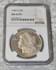 1880 S MORGAN 90% SILVER $1 DOLLAR NGC CERTIFIED MS 64 MS64 PL PROOF LIKE COIN