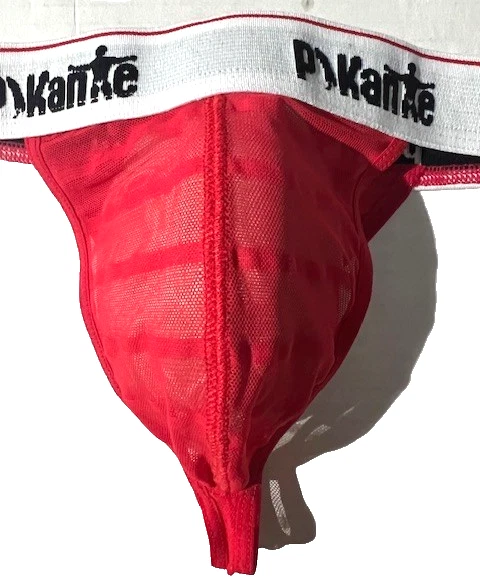 Nuevo PIKANTE Para Hombres Rojo Malla Transparente Tanga Bikini Tanga Calzoncillo Talla M Ver a Través Foto 4 de 4