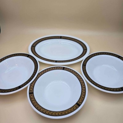 Vintage Pyrex Tableware Corning Grecian Gold Filigree Bowls Platter [83.0250]
