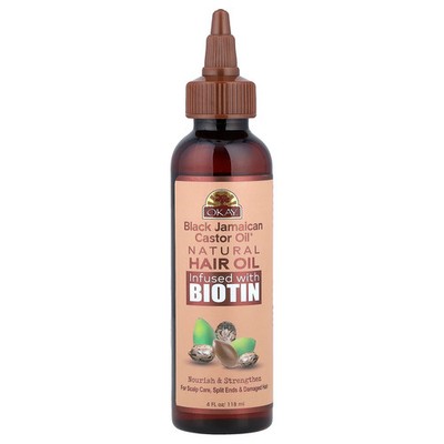 Black Jamaican Castor Oil , Natural Hair Oil, Infused With Biotin, 4 fl oz (118