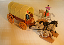 Selten angebotener Planwagen von PLASTY, mit Cowboy auf Pferd