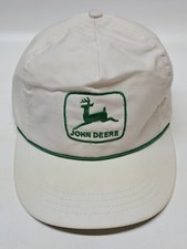 John Deere Hat Vintage Rope Cap White Green Tractor Retro Farm Embroidered Patch