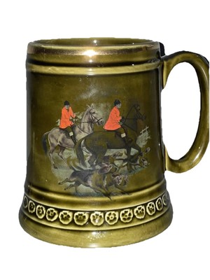 Retro Pferd Fuchs Jagd Reithund Krug Becher grün Pint Lord Nelson Keramik