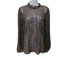 a.n.a High Neck Long Sleeve Semi Sheer Blouse Top Womens 2XL Cottagcore  #9