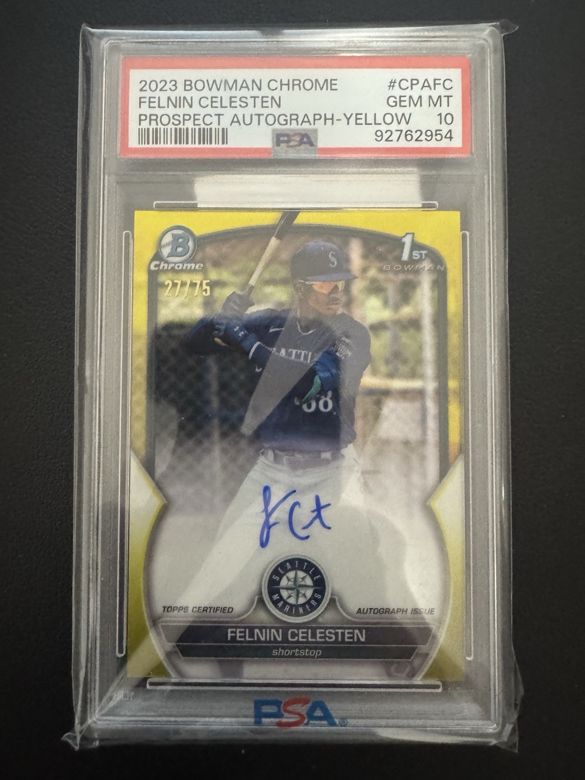 2023 Bowman Chrome Felnin Celesten 1st Auto Yellow /75  PSA 10