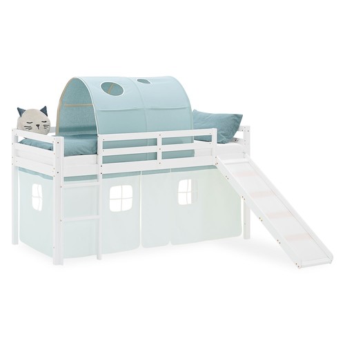 Hochbett 90x200 Kinder Treppe Bett Matratze Tunnel Vorhang Grün Holz Homestyle4u - Bild 6 von 52