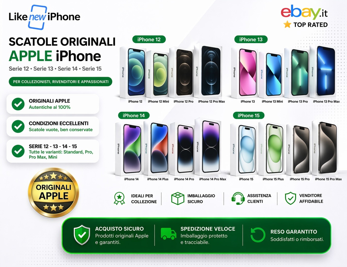 Scatola Originale Apple iPhone 12 13 14 15 Vuota Singola o Lotto 10 20
