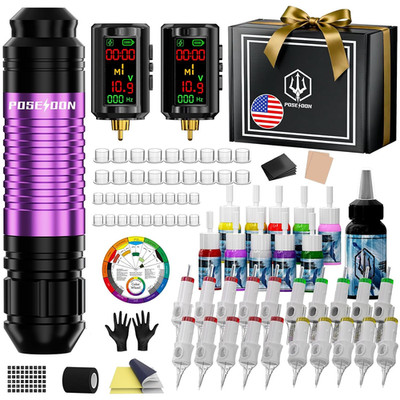 POSEIDON Cordless Tattoo Pen Kit with 2×1600Mah Batteries & Complete Starter