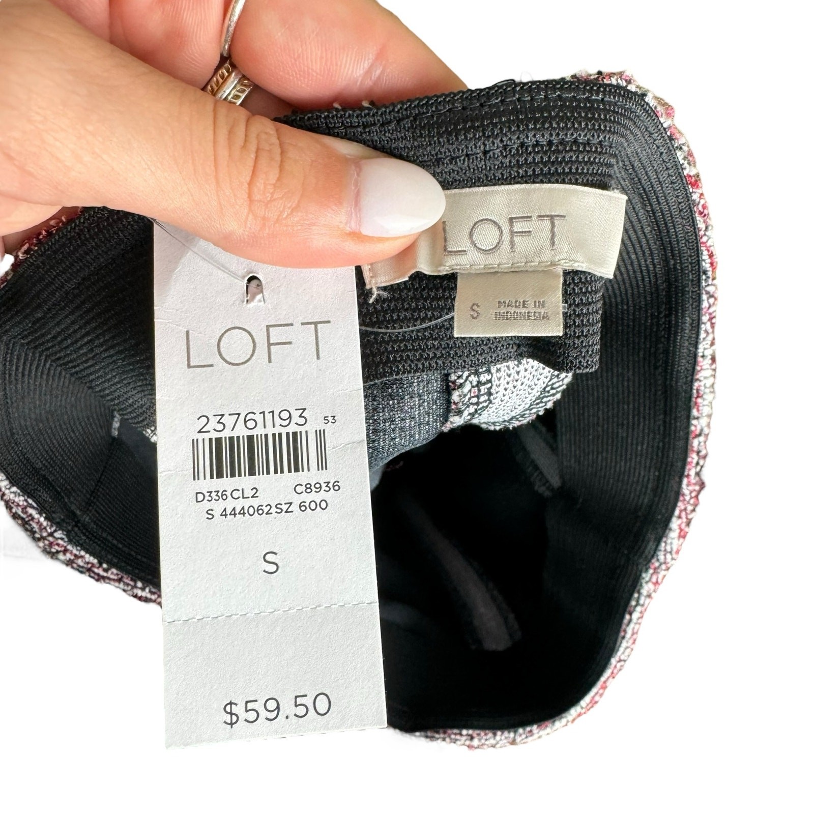 LOFT NWT Red Black White Tweed Textured Pleated Pull On Flare Skater Skirt