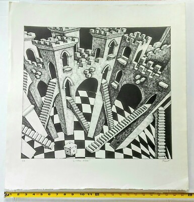 M.C.ESCHER STYLE LITHOGRAPH-LOOK ! | eBay
