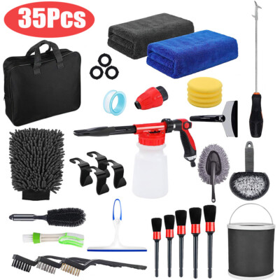 #ad 35x Car Detailing Brush Tools Kit Vehicle Auto Engine Wheel Washing Cleaning Kit $33.98