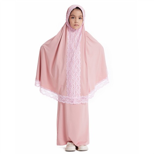 2PCS muslim Kids Girls Overhead Hijab Skirt Set Ramadan Girls Prayer Dress Robe - Picture 34 of 64