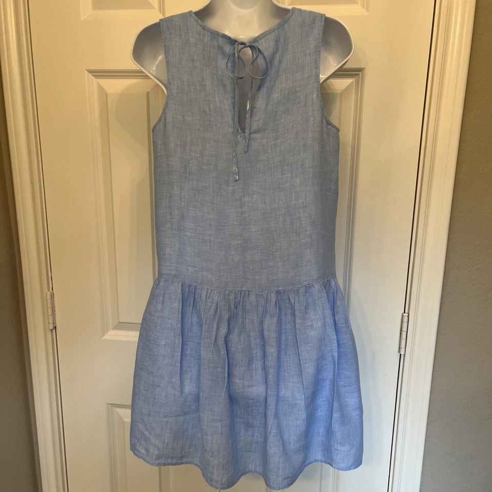 Vestido Kenar Talla 2 Bolsillos Cambio 100% Lino Azul Claro Forrado Darling Pequeño Defecto Foto 4 de 4