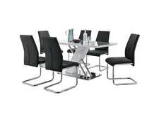 Image of SORRENTO White High Gloss Chrome Dining Table and 6 Faux Leather Lorenzo Chairs
