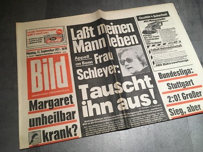 BILDzeitung 12.09.1977 September * Hanns Martin Schleyer Entführung RAF Baader