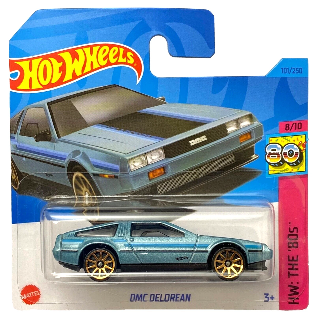 DMC DeLorean Blue Hot Wheels HW The 80 s 2023 101 Short Card HKG84