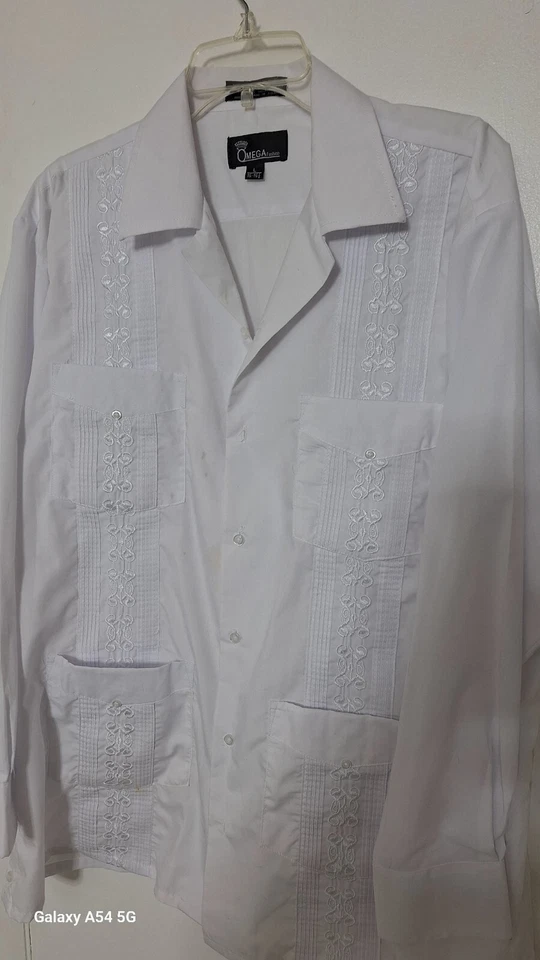 Omega Moda Para Hombre Grande Blanco Frontal Diseños L/S Abotonado - Nuevo sin Etiquetas Foto 2 de 4