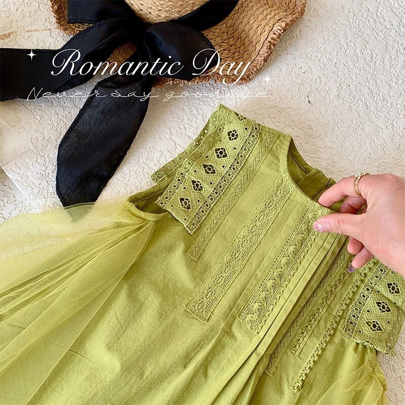 Verano Niñas Vestido Encaje Princesa Vestido Flor Vestido Ropa 2 3 4 5 6 7 8Y Foto 3 de 4