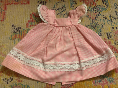 *ANTIQUE* Vintage 1950s Pink White Gingham Check Pinafore