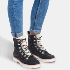 Dolce Vita Polik Suede and Faux Shearling Lace-Up Hiker Boots Anthracite~NIB