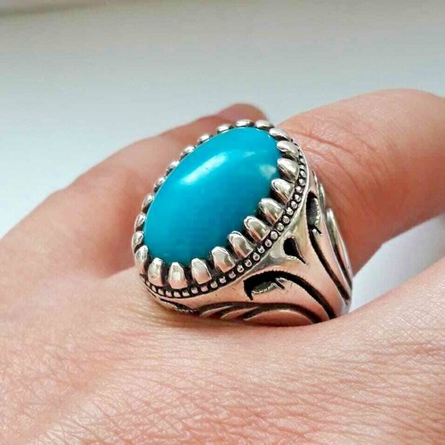 Big Turquoise Stone Ring Natural Big 8 Grams Feroza Ring for Men Muslim Ring - Picture 1 of 8