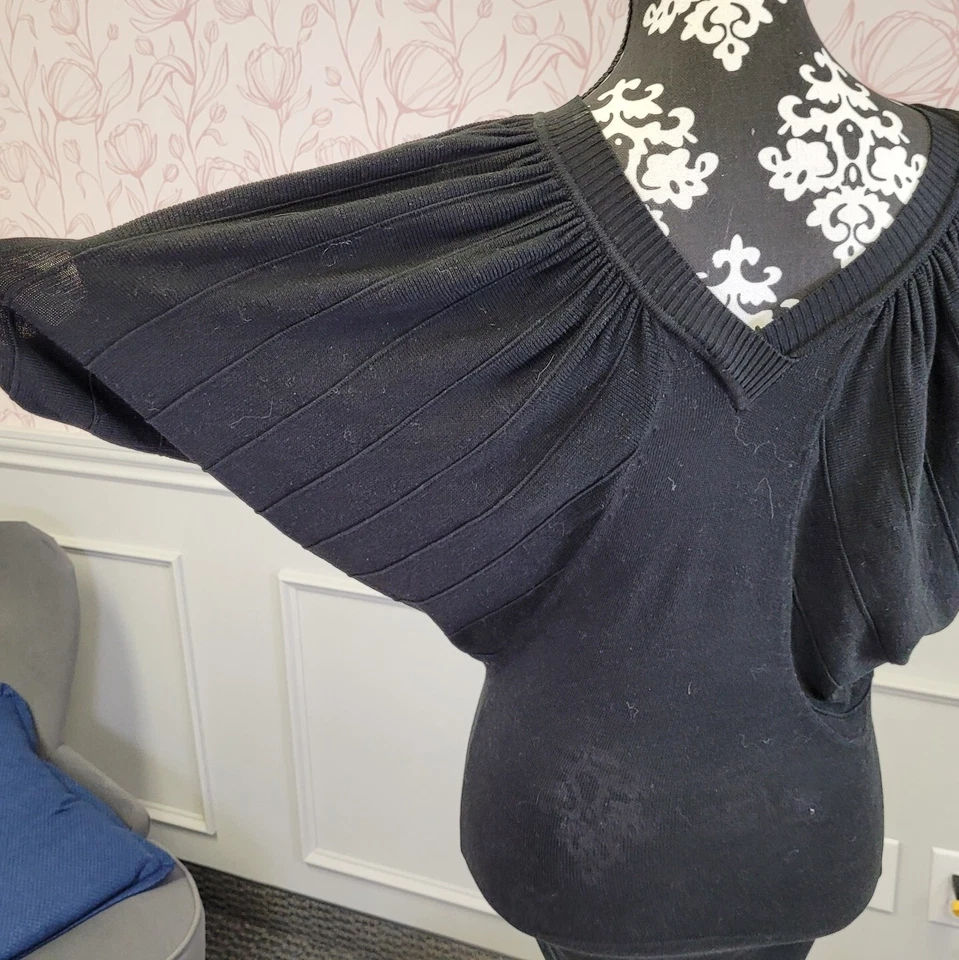 Camisa Derek Heart Mujer Mediana Negra Top Manga Globo Cuello en V Para Mujer Ajuste Forma Foto 3 de 4