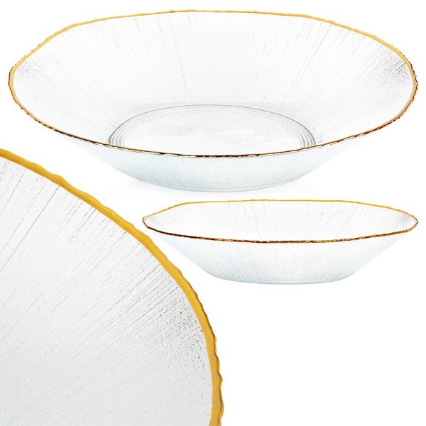 Glasschale SalatschüSsel Salatschale Obstschale SchüSsel Glas Gold 29,5Cm 1,6 L-image