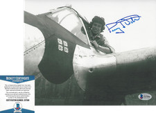 PERRY DAHL WWII FIGHTER PILOT SIGNED 8x10 PHOTO ACE 9 VICTORIES BECKETT COA BAS