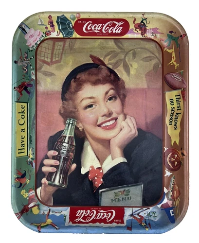 Vintage 1950s Coca-Cola Serving Tray "Thirst Knows No Season-Have A Coke" 13.25"