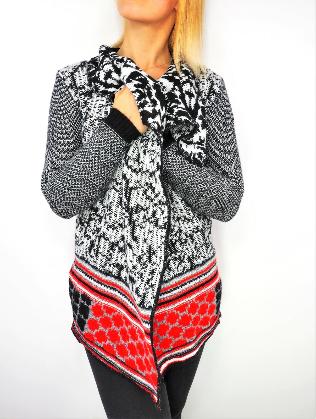 DESIGUAL by Christian Lacroix Open Front Wrap Sweater Cardigan #46J2L12 Small