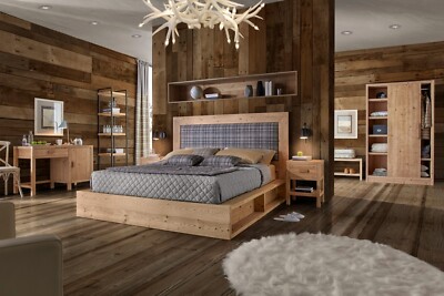CAMERA DA LETTO RUSTICA IN LEGNO DI ABETE PER MONTAGNA (COMODINI