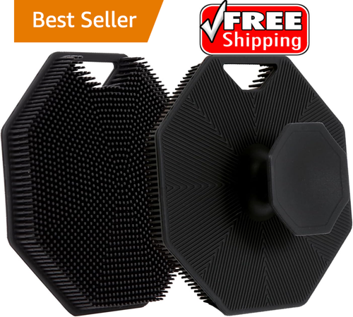 2Pack Silicone Body Scrubber, Body Buffer Exfoliating Brush with Silicone Loofa