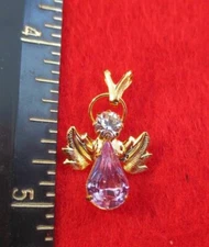 14 KT GOLD EP BIRTHSTONE JUNE LIGHT PURPLE CRYSTAL  ANGEL CHARM PENDANT