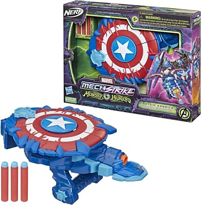 NERF Marvel MechStrike Monster Hunters Captain America Monster Blast Shield New