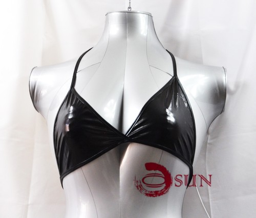 Black PVC Bra Mini Shorts WET LIQUID METALLIC Bikini Sexy Lingerie Club Dance - Picture 5 of 9