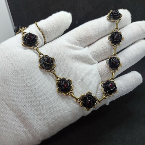 Michal Negrin Necklace Black Roses 3D & Deep Red Swarovski Crystals Statement - Picture 10 of 18