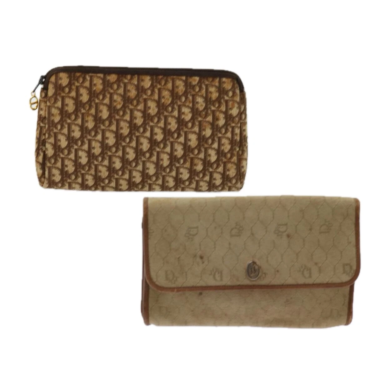 Pochette toile trotteur Christian Dior lot de 2 marron beige authentique bs11092