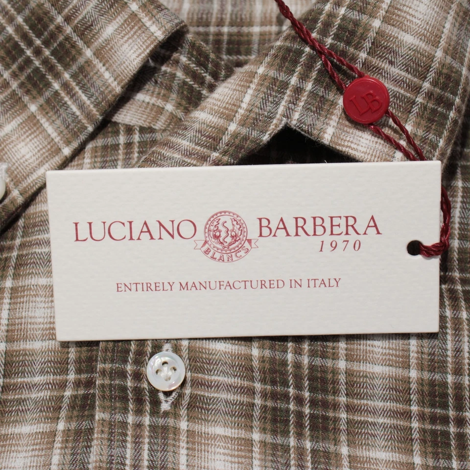 Luciano Barbera NWT Casual Button Down Shirt Size M in Brown Plaid 100% Cotton - Image 2 of 4