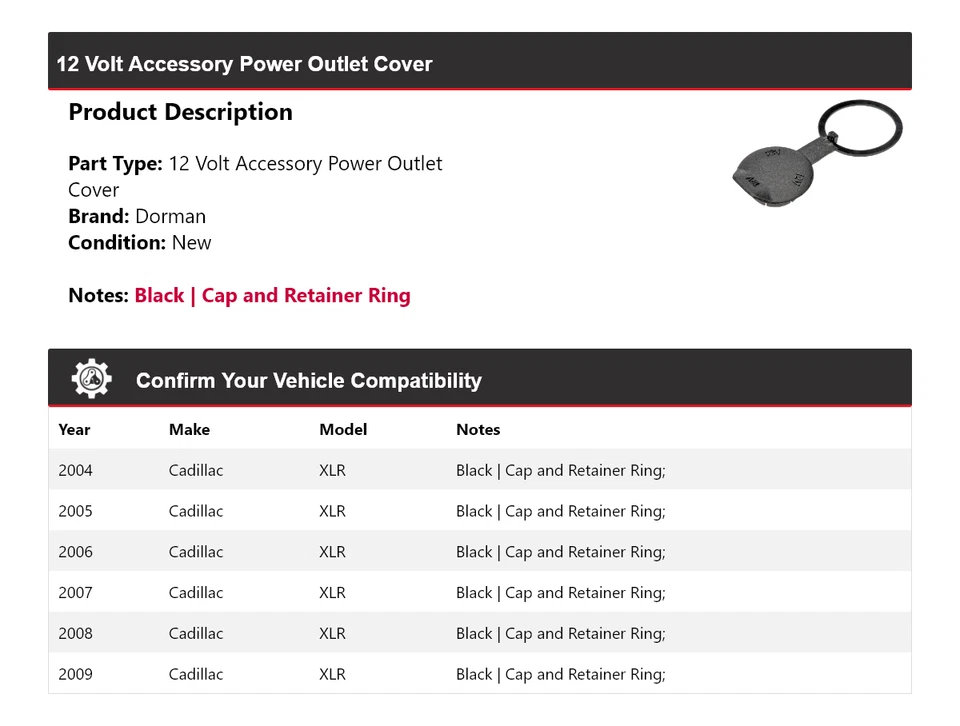 Cubierta de toma de corriente accesorio de 12 voltios para Cadillac XLR Dorman 2004-2009 2005 2006 Foto 2 de 4
