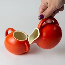 VTG Art Pottery Hall USA Pottery Orange Tilt Ball Sugar & Creamer Set