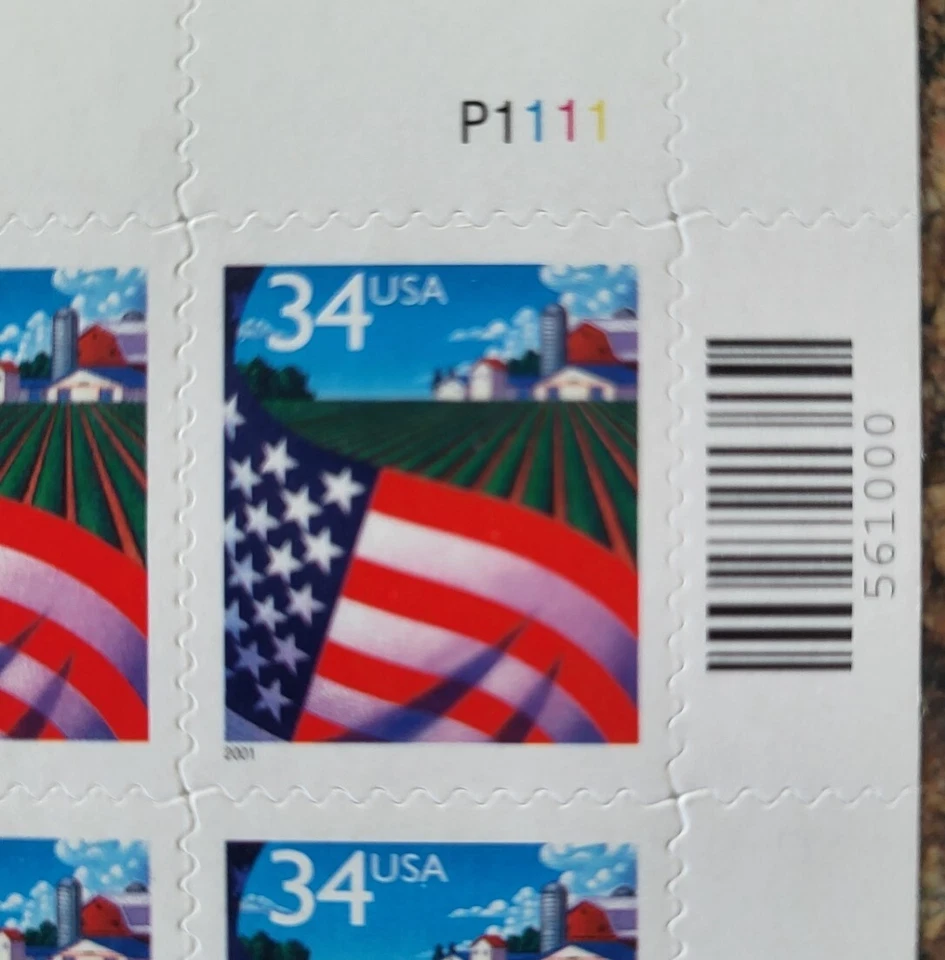 USA Flag over Farm Field  34c Self-Adhesive Plate Block of 6 Scott #3470 - Image 2 of 3