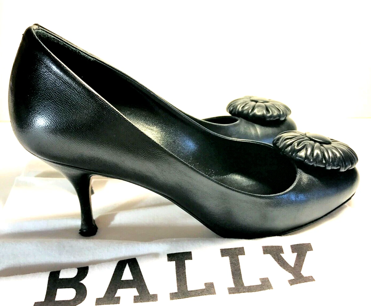 BALLY Black Flower detail Heels Shoes 36.5 4.5 UK