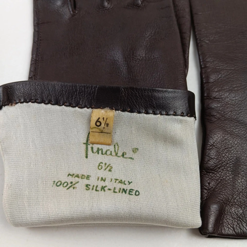 Guantes Finale De Colección Cuero Marrón Forrados de Seda Para Mujer Talla 6.5 Foto 3 de 4