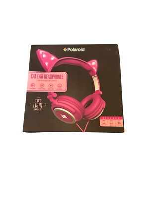 New Polaroid Pink Cat Ear Wired Headphones Light Up Ears