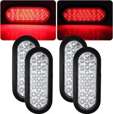 4P 6"Inch Oval Red 24 Led Trailer Tail Lights Clear Lens,Lens Oval 6"Red LED Sto