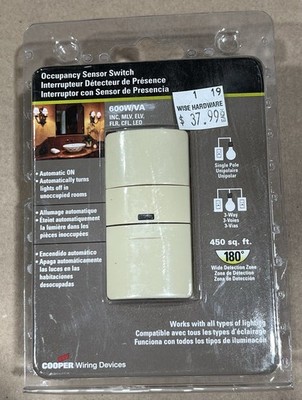 Cooper OS306U-V-K Standard Occupancy/Vacancy Sensor Switch 600W 120v Ivory NOS